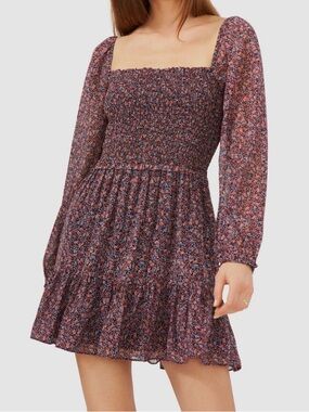 1.State Floral Mini Dress w/ Long Sleeves, Size XL
